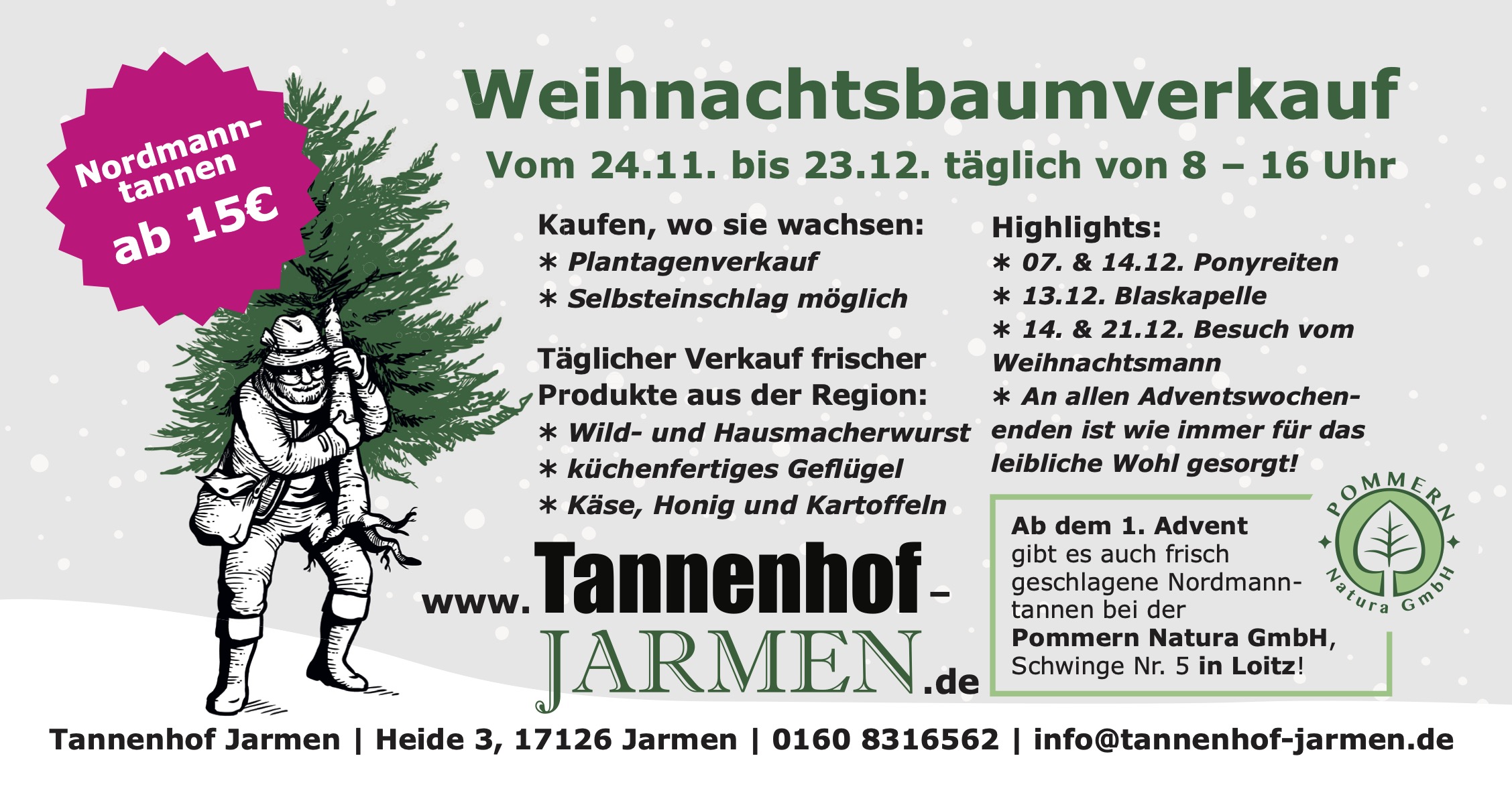 Weihnachtsbaumverkauf 2024 auf dem Tannenhof Jarmen in Mecklenburg-Vorpommern – auch zum Selberschlagen! Tannenhof Jarmen Tannenbaum Selberschlagen Weihnachten